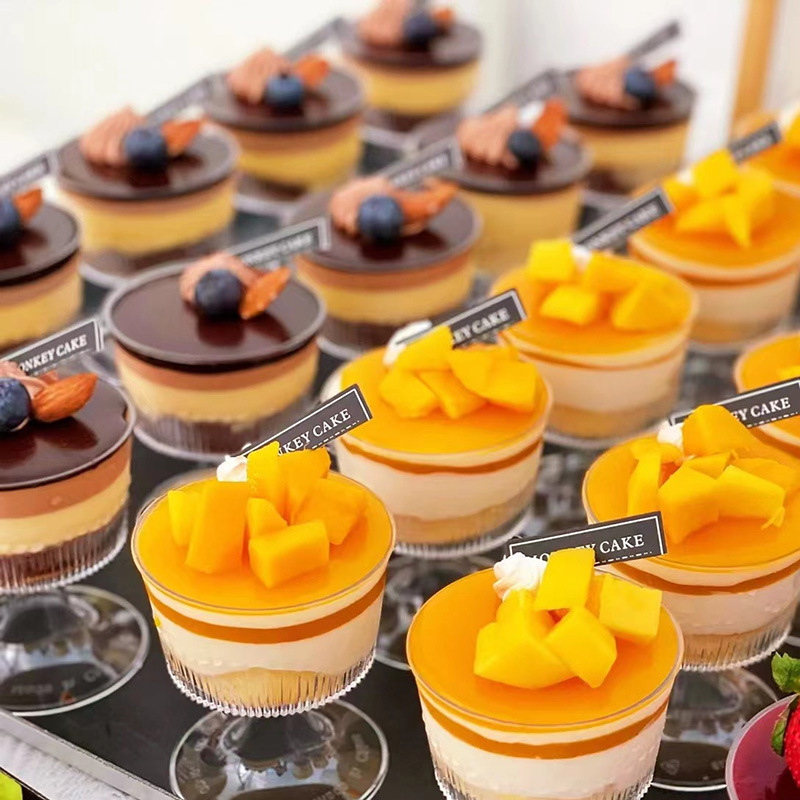 (50er Set) 75x65mm Einweg Mini Dessert Becher Party Geschirr Schälchen für Glacé / Mousse / Pudding - Transparent