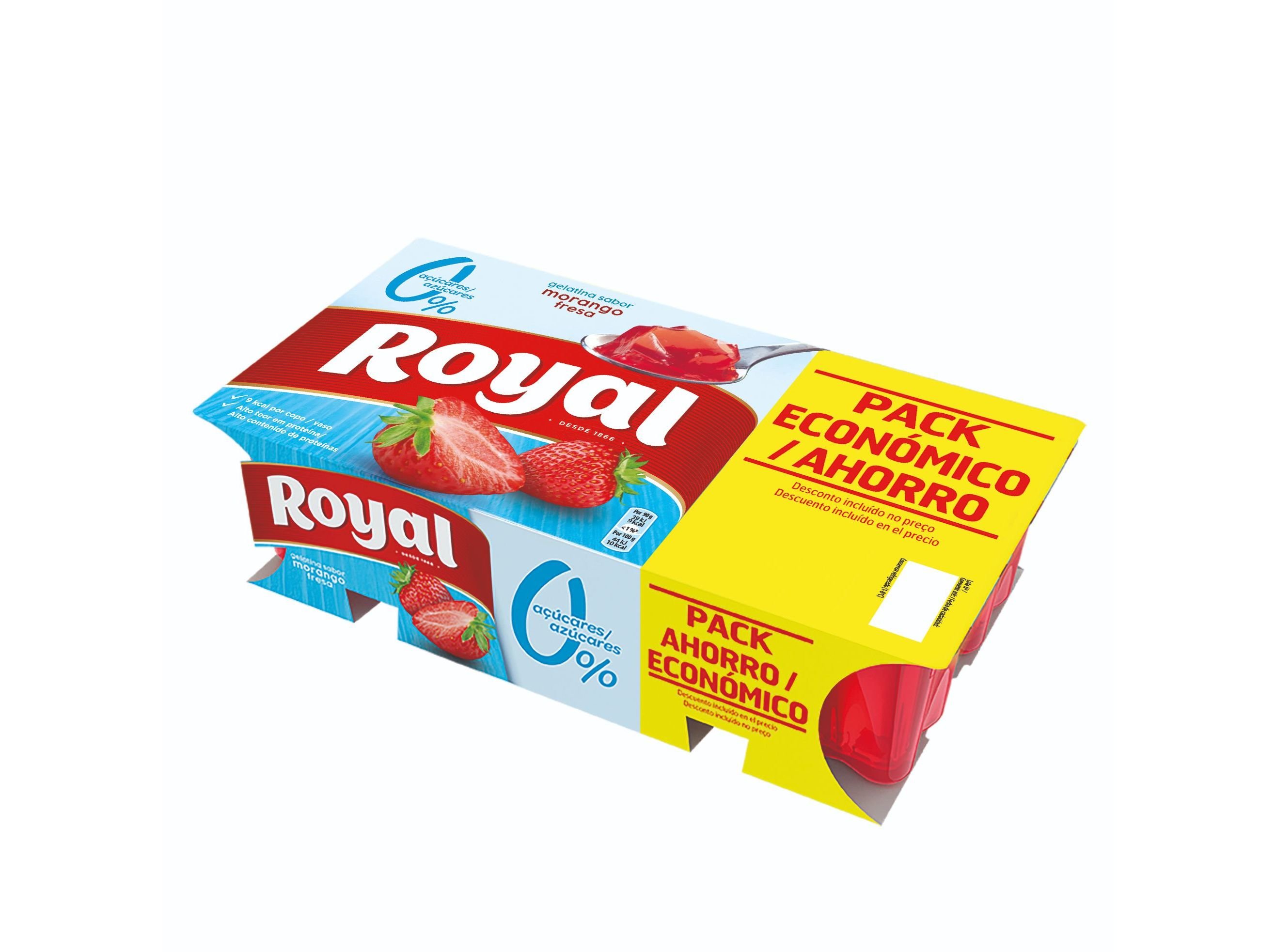 GELATINA ROYAL MORANGO 0% DE AÇÚCAR 8X90 G