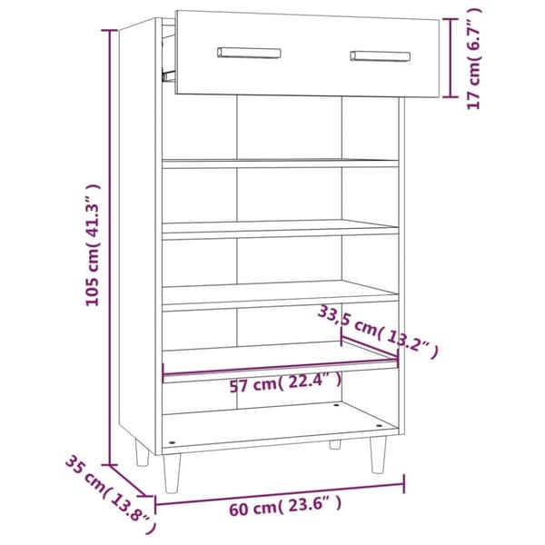 vidaXL Skoskap svart 60x35x105 cm konstruert tre
