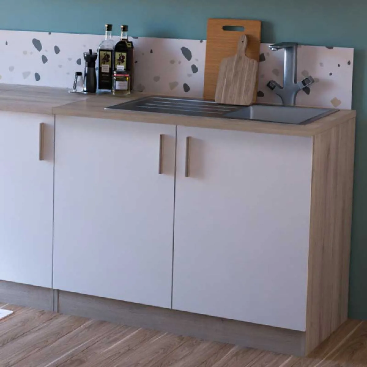 dansmamaison Meuble Bas Cuisine 100cm Blanc/Chêne