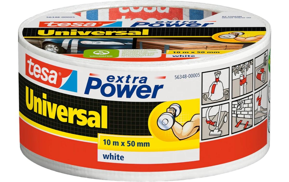 Klebeband extra Power Universal Weiss, 25 m x 50 mmKlebeband mit extra starkem Halt – Duct Tape für Reparaturen, zum Befestigen, Abdichten und mehr