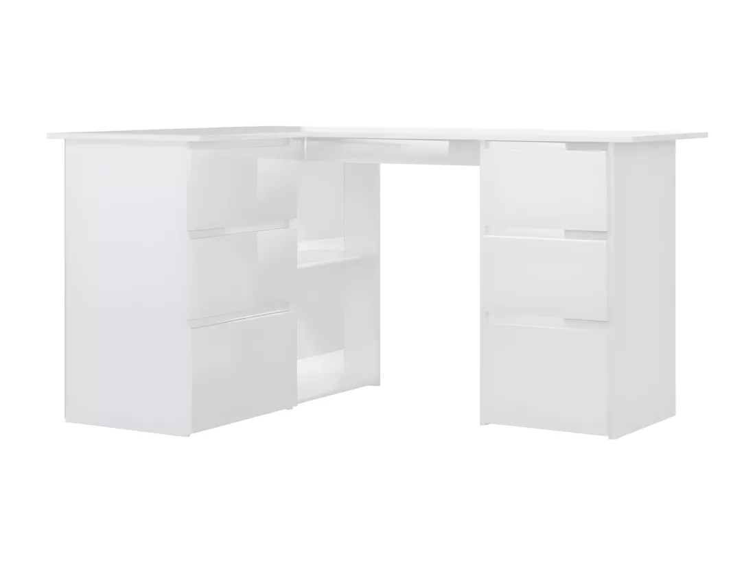 Bureau d'angle Blanc brillant 145x100x76 cm Aggloméré