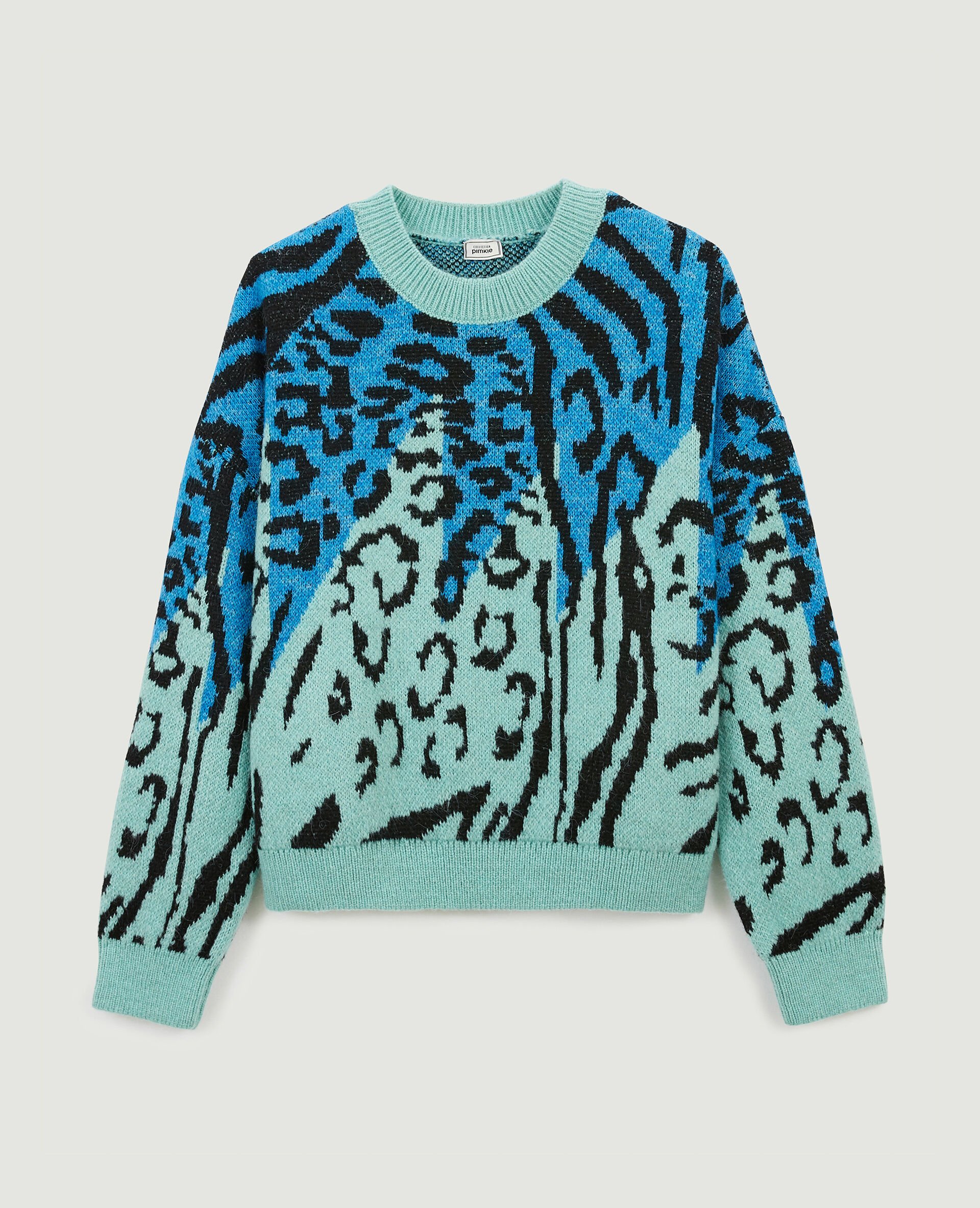 Pull motif léopard fantaisie - Bleu