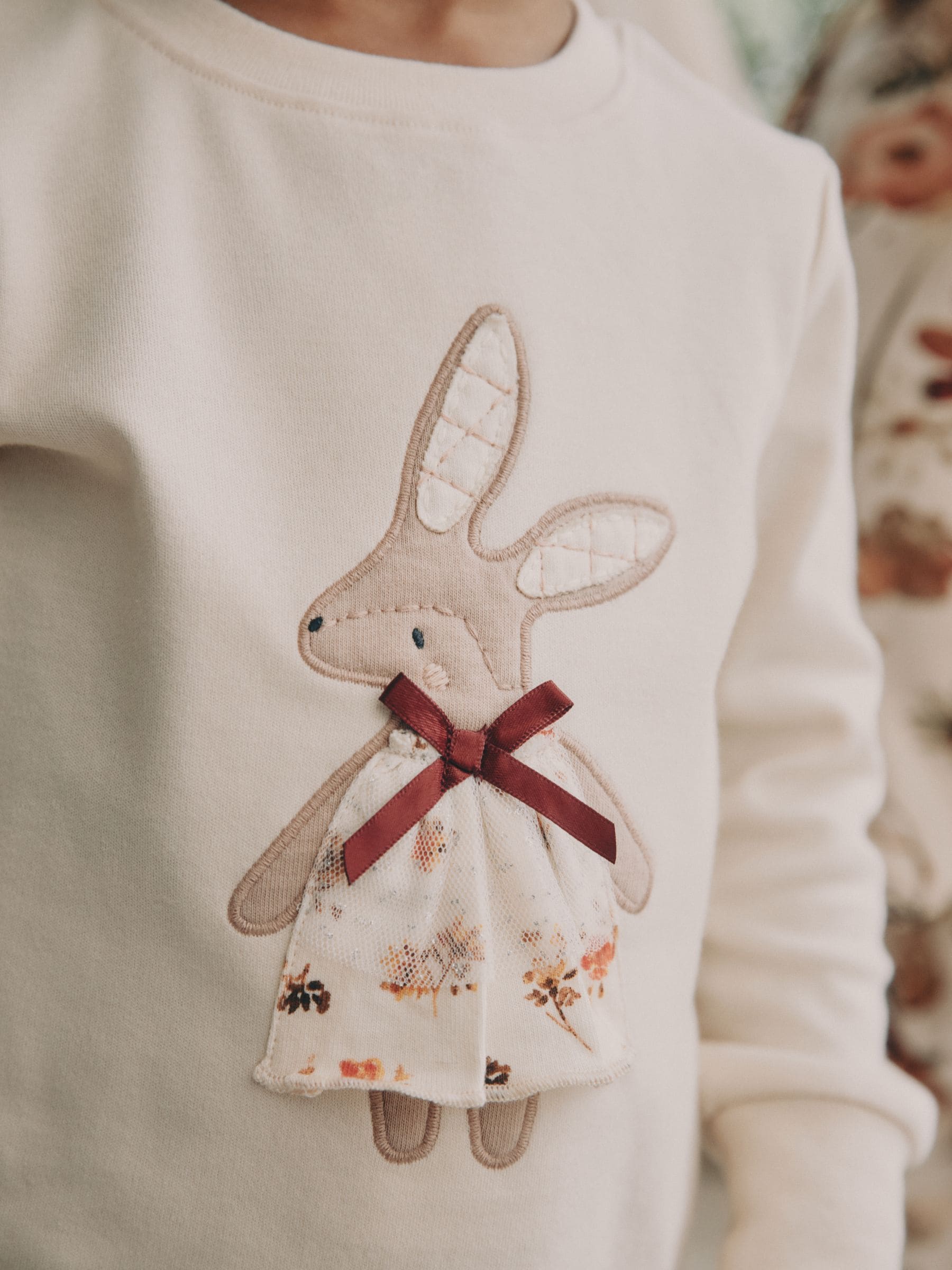 Roze/crème met konijnenapplicatie - Verpakking van 3 knusse pyjama's (9 mnd-9 jr)
