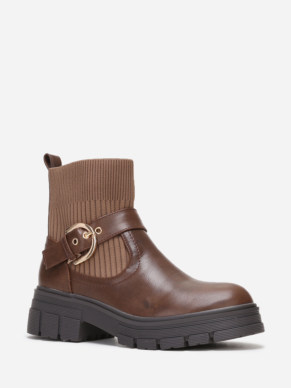 Bottines chaussettes à boucle- Marron