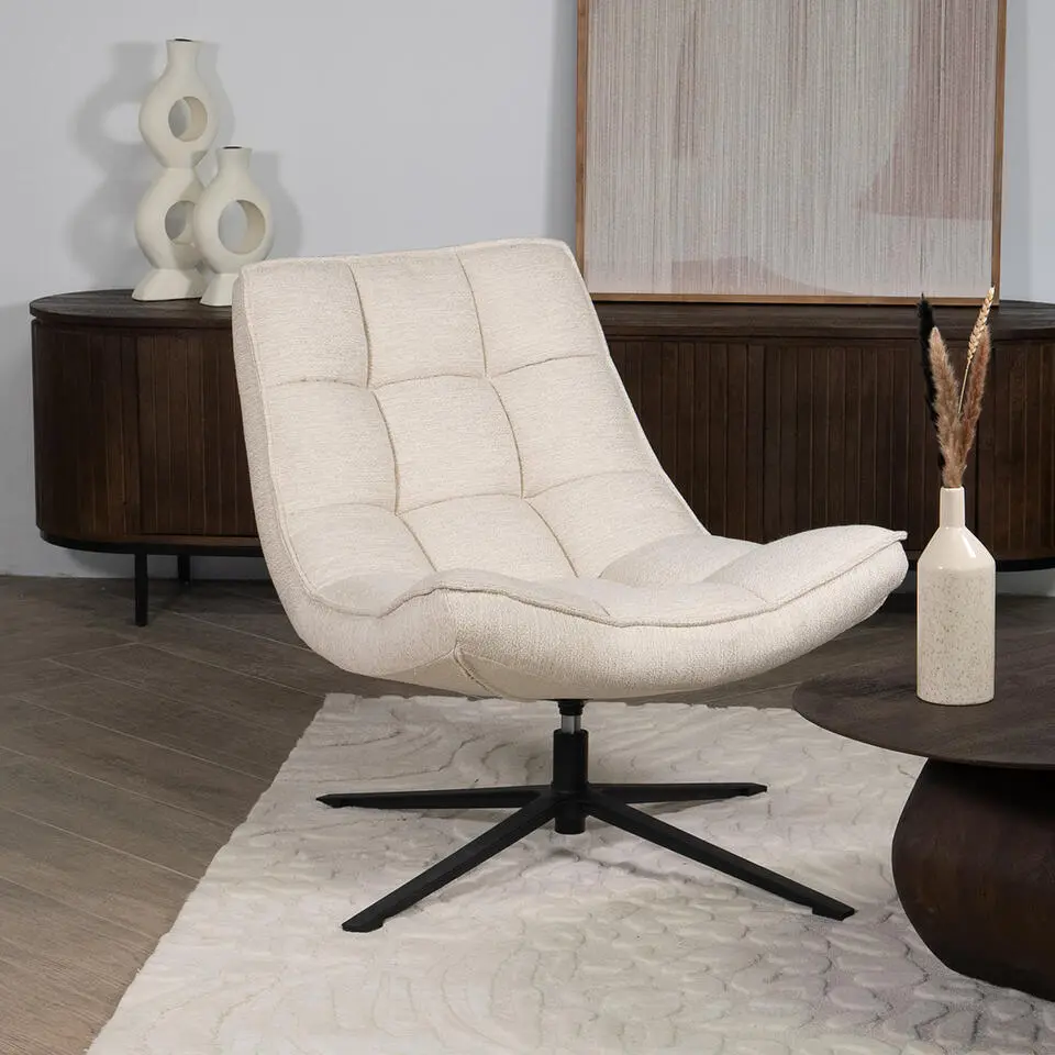 Draaifauteuil Stof/Textiel - Beige - 86x74x84cm - Mattis