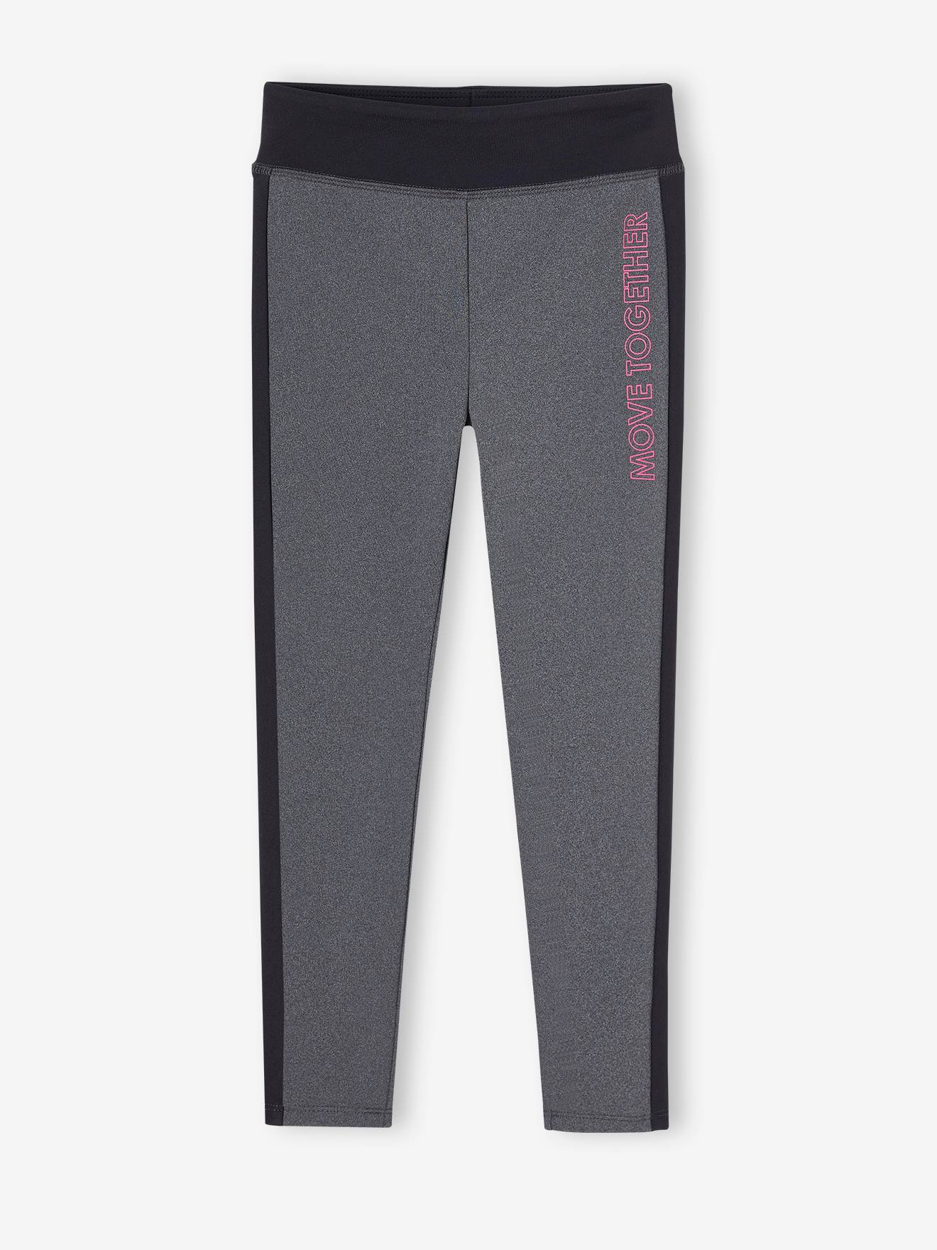 Leggings esportivas lisas rosa claro para meninas com listras laterais.