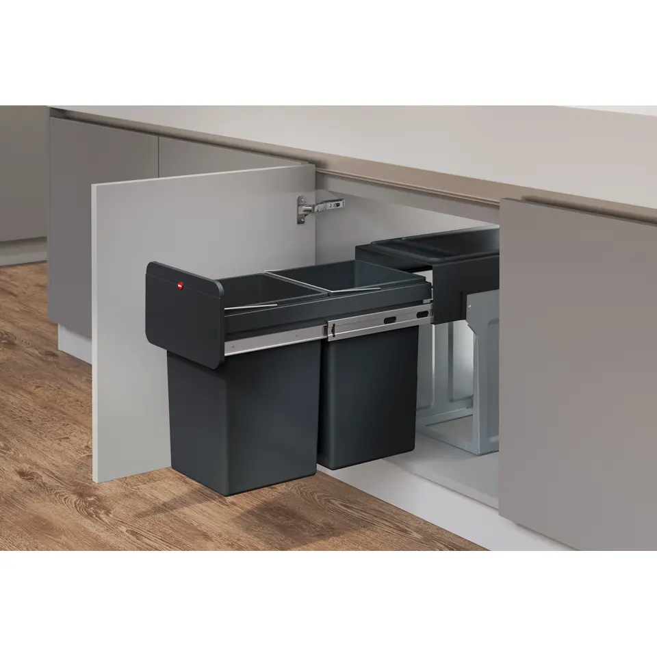 Hailo Tandem Inbouwprullenbak - 2x14L - zwart