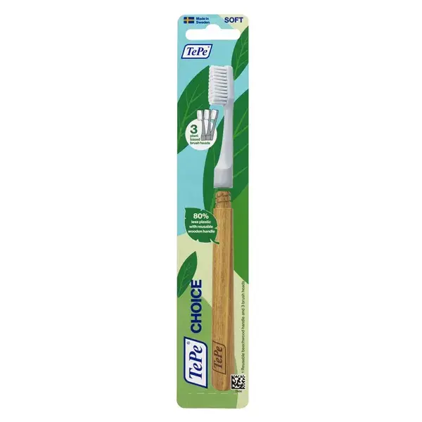 Escova de dentes TePe Choice + Cabeças intercambiáveis rosa (3 unidades)
