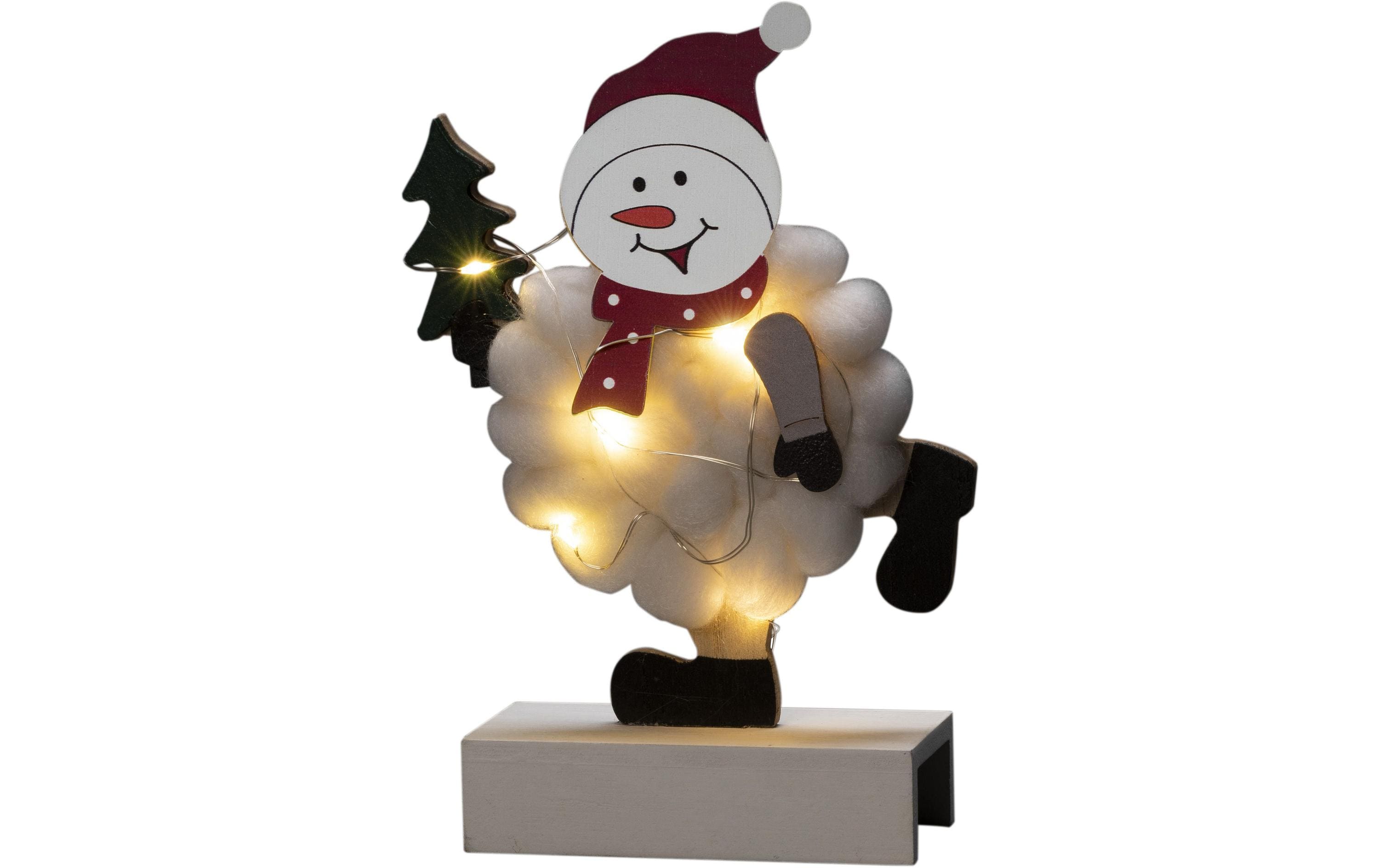 LED-Figur Schneemann, Holz & Baumwolle, 6 LEDTischdekoration