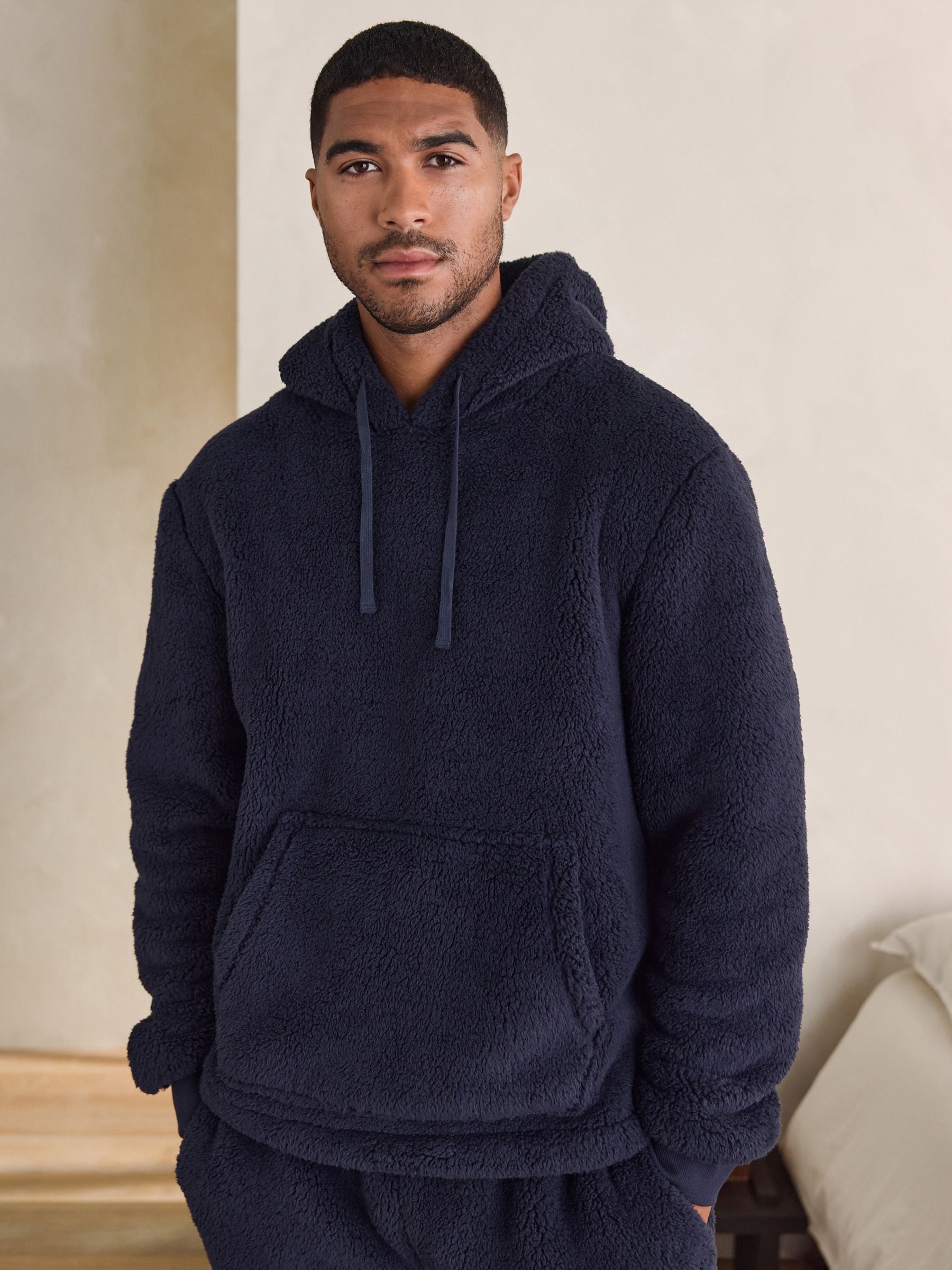Donkerblauw - Pullover hoodie van borg