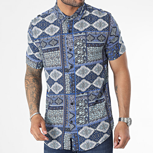 Chemise Manches Courtes Bleu Floral