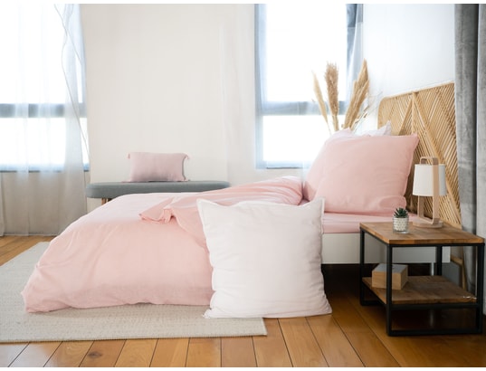 COTE DECO - Ensemble couette + 2 oreillers Parure de lit - coton et lin - 220 x 240 cm - nude