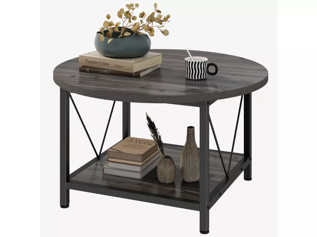 YITAHOME Table Basse Ronde - Gris - 80X80X46CM - Capacité de Charge 50kg - Table Basse Bois - Salon - Canapé