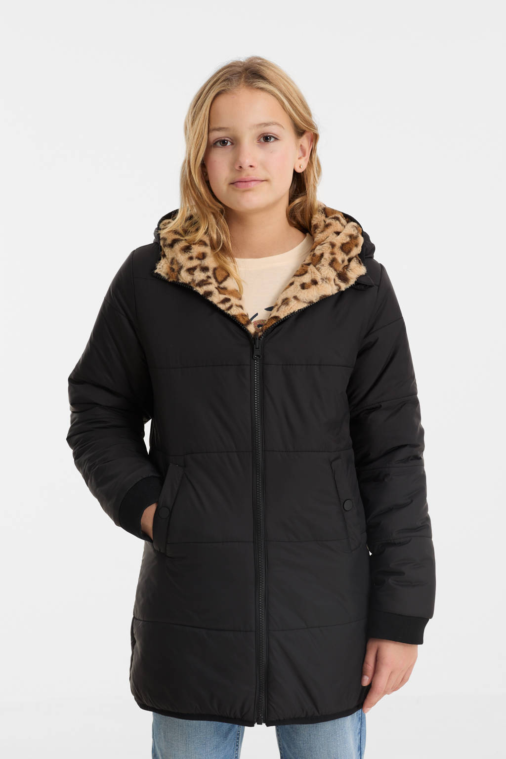 anytime reversible winterjas zwart / beige