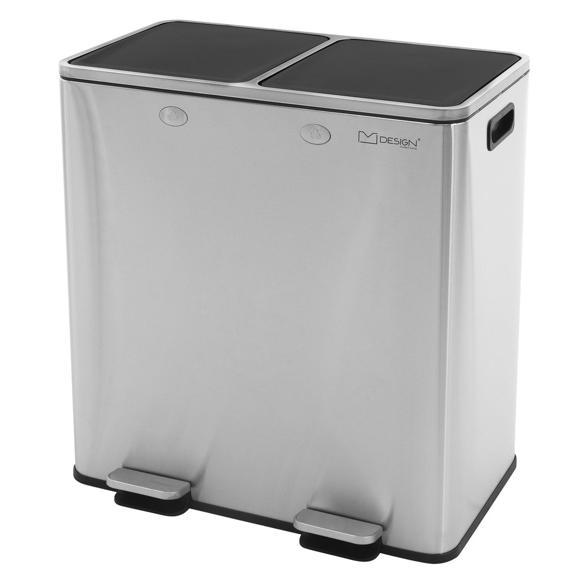 ML-Design Keuken Prullenbak 2x30L (60L), Zilver, 2-compartimenten afvalscheidingssysteem, Pedaalemmer voor afvalscheiding, RVS-bak, Uitneembare kunststof binnenemmer, Scharnierend deksel, Soft Close, Luchtdicht