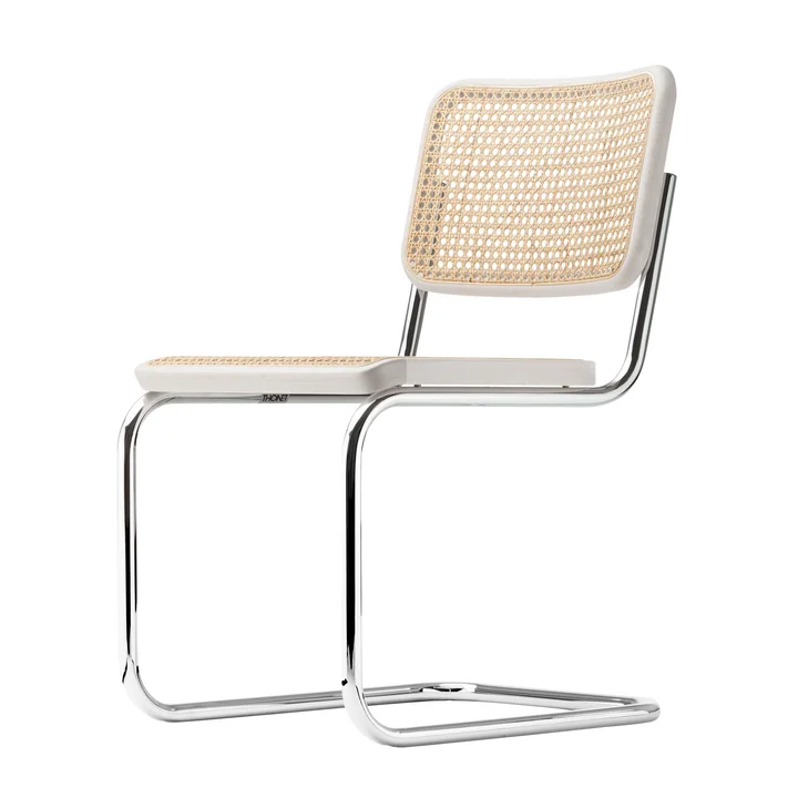 Thonet - S 32 V Stuhl, Chrom / Buche weiss lasiert (TP 200) / Rohrgeflecht mit Kunststoffstützgewebe