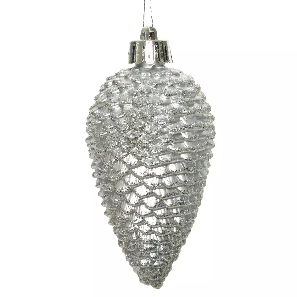 Lot de 6 pommes de pin à suspendre (H8 cm) Alpine Argent