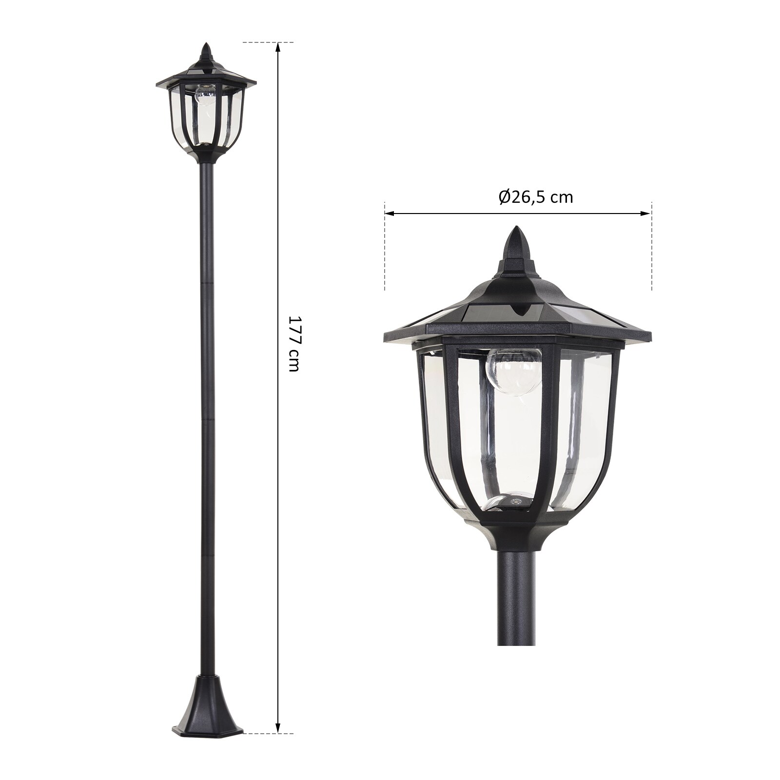 Outsunny Solar Gartenlaterne mit LED schwarz 26,5 x 177 cm (ØxH)