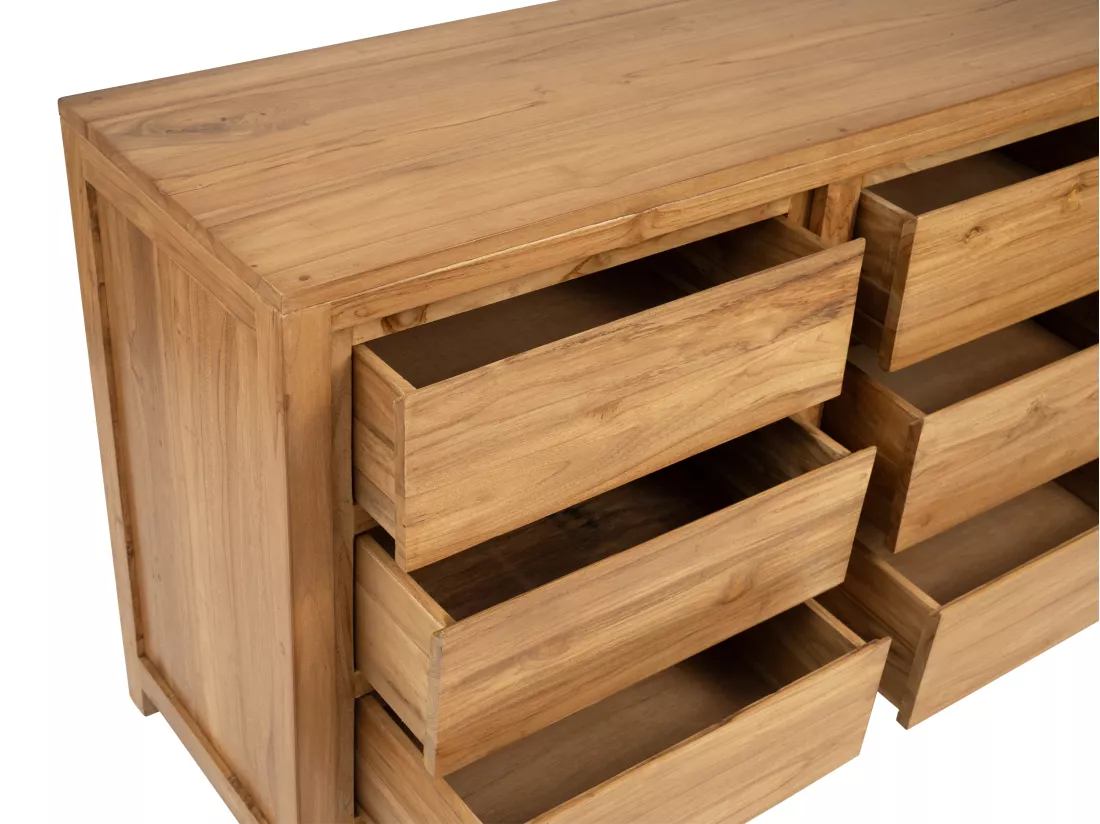 Commode 6 tiroirs en bois de teck - Coloris : Naturel - ALEMIA