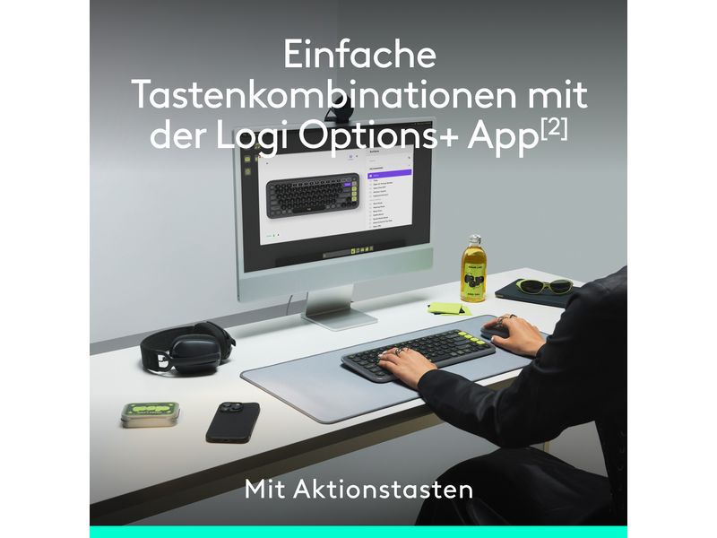 Logitech Tastatur-Maus-Set POP Icon Combo Graphite Kompaktes kabelloses Tastatur und Maus Set mit anpassbaren Aktionstasten