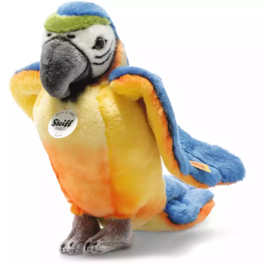 Steiff Papagei stehend Lori blaugelb, 26 cm