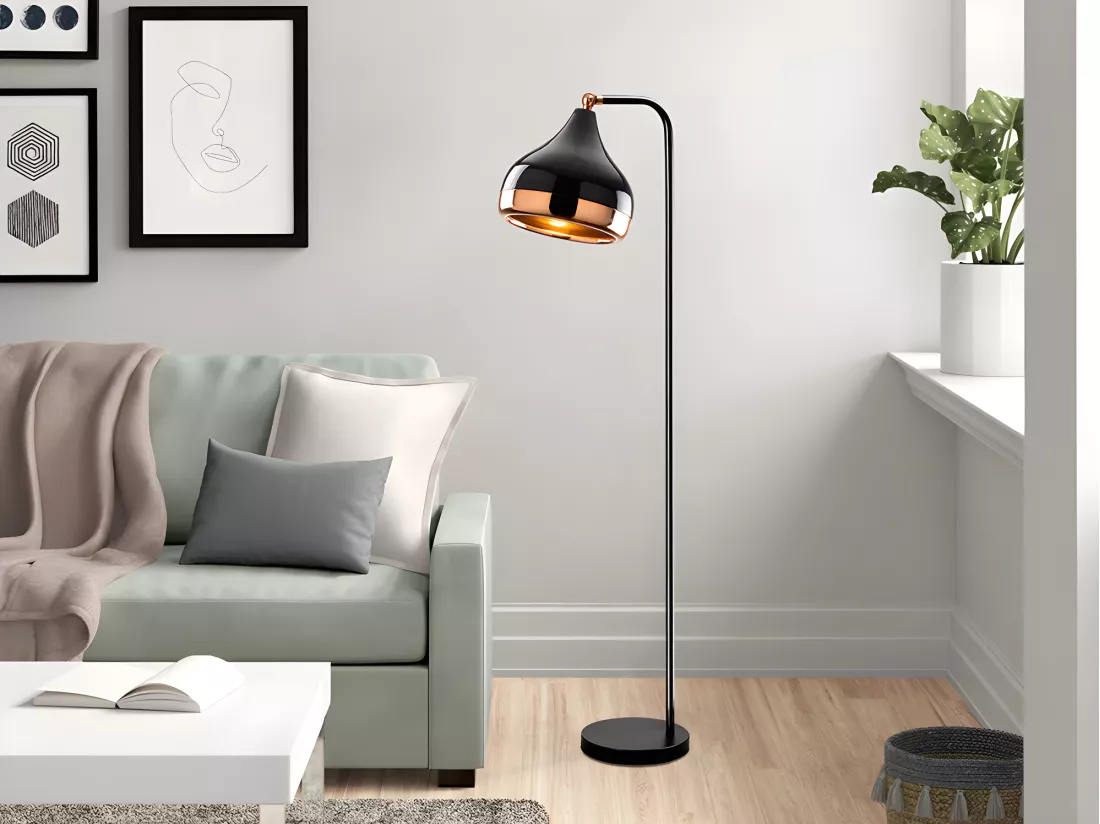 Lampadaire en métal à abat-jour orientable - H. 120 cm - Noir et cuivré - YILDO
