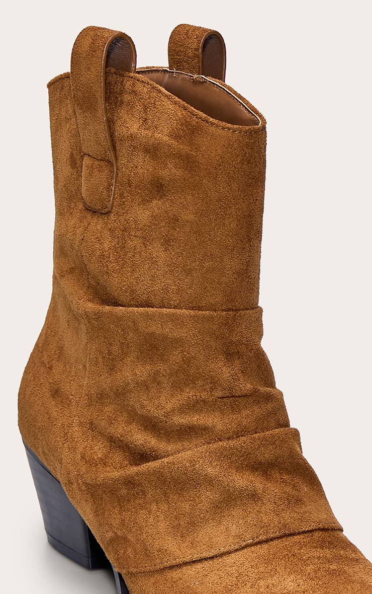 Marron Bottine Western Plissée En Daim