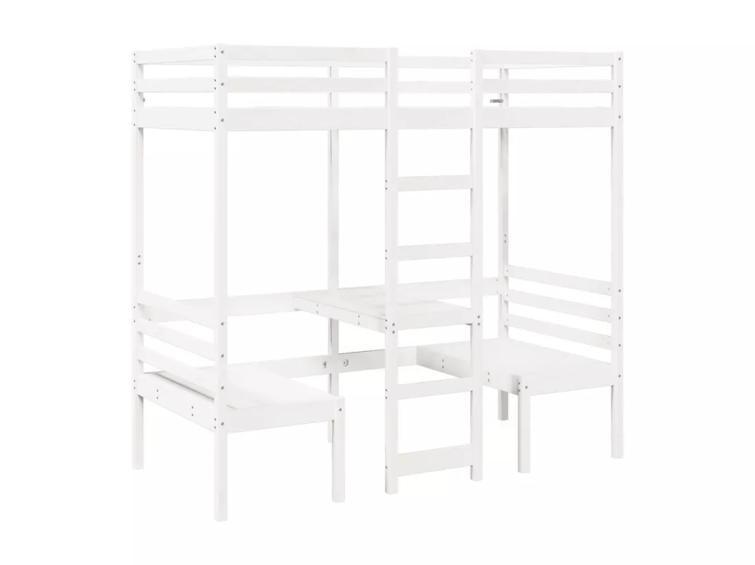 Lit mezzanine avec bureau et chaises blanc 90x200 cm pin massif