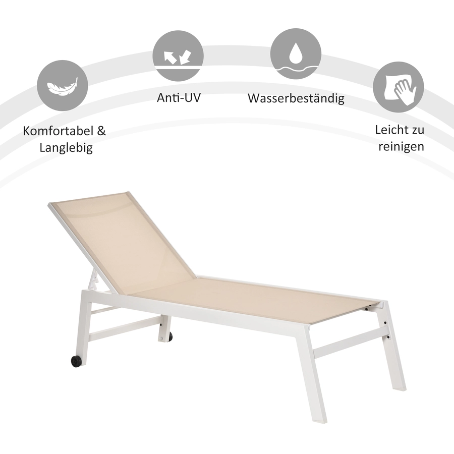 Outsunny Gartenliege mit verstellbarer Rückenlehne cremeweiß
