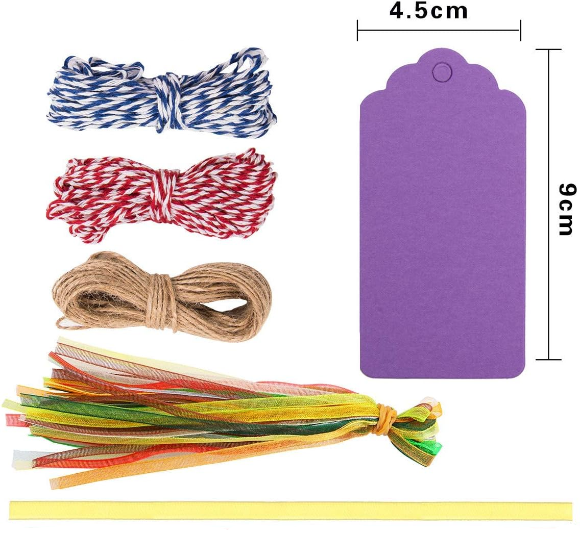 (200er Set) 45x90mm Kraftpapier Geschenk Anhänger Bastel Etiketten   Schnur - Assortiert
