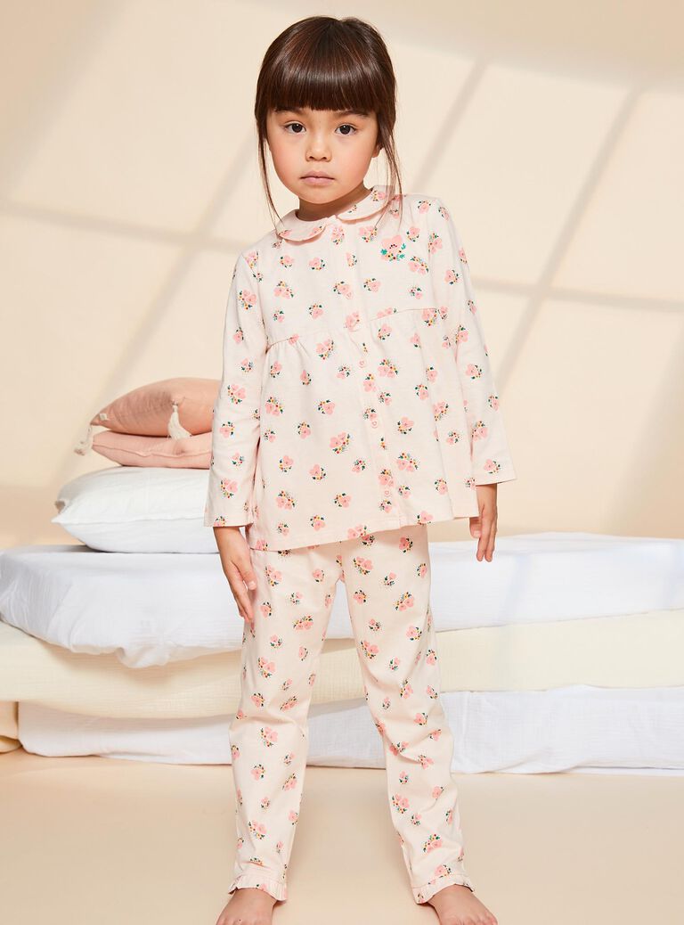 Ensemble pyjama rose pâle à coeur et fleur