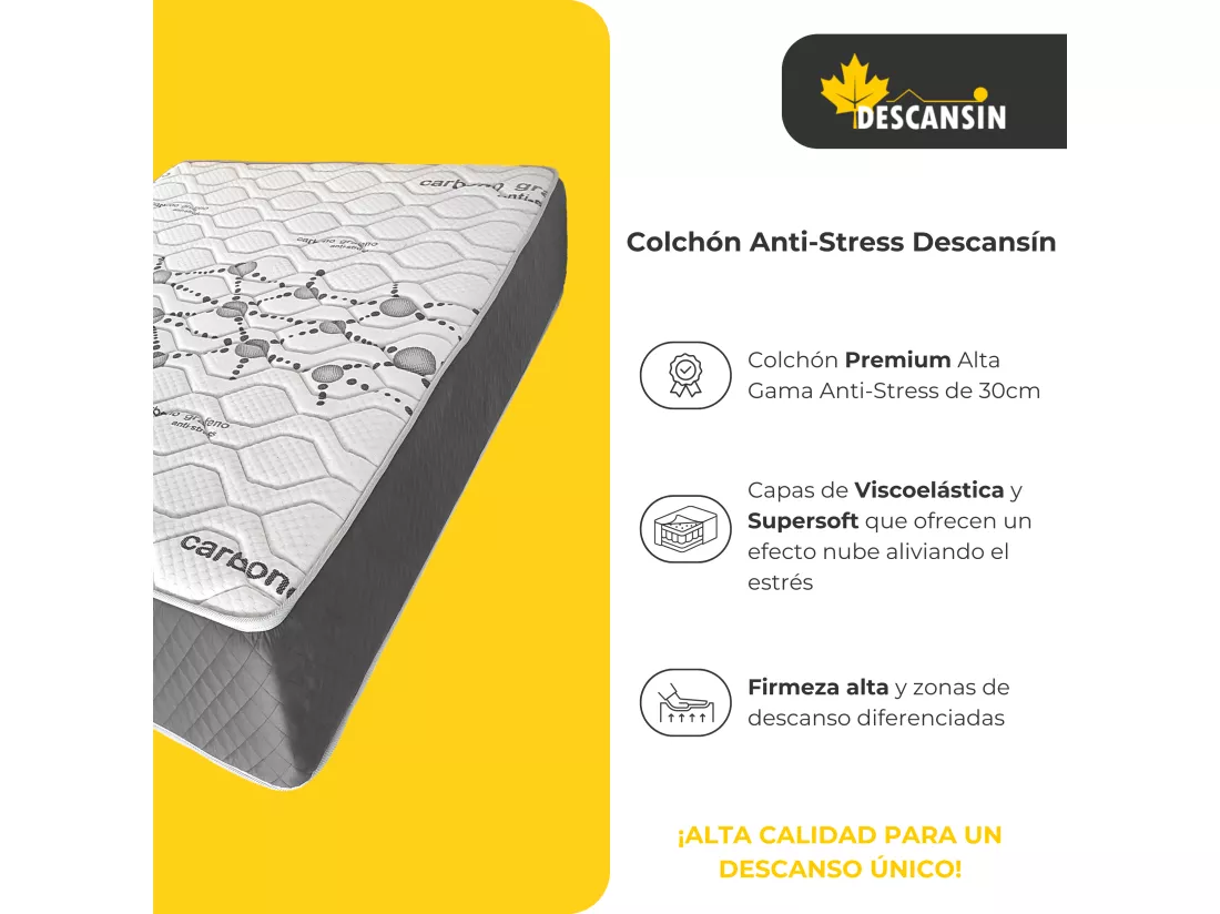 Matelas Mousse à mémoire de forme 90x190cm |30 cm d'épaisseur | Haute fermeté | Anti stress, Parfait soutien