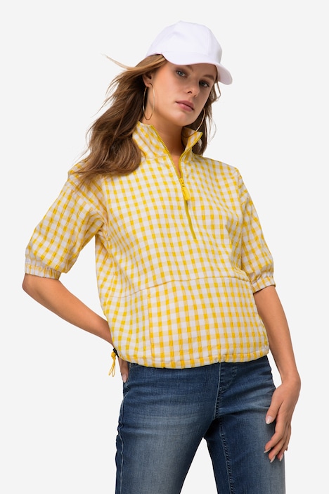 Karobluse, oversized, Seersucker, Troyerkragen, Halbarm, OEKO-TEX