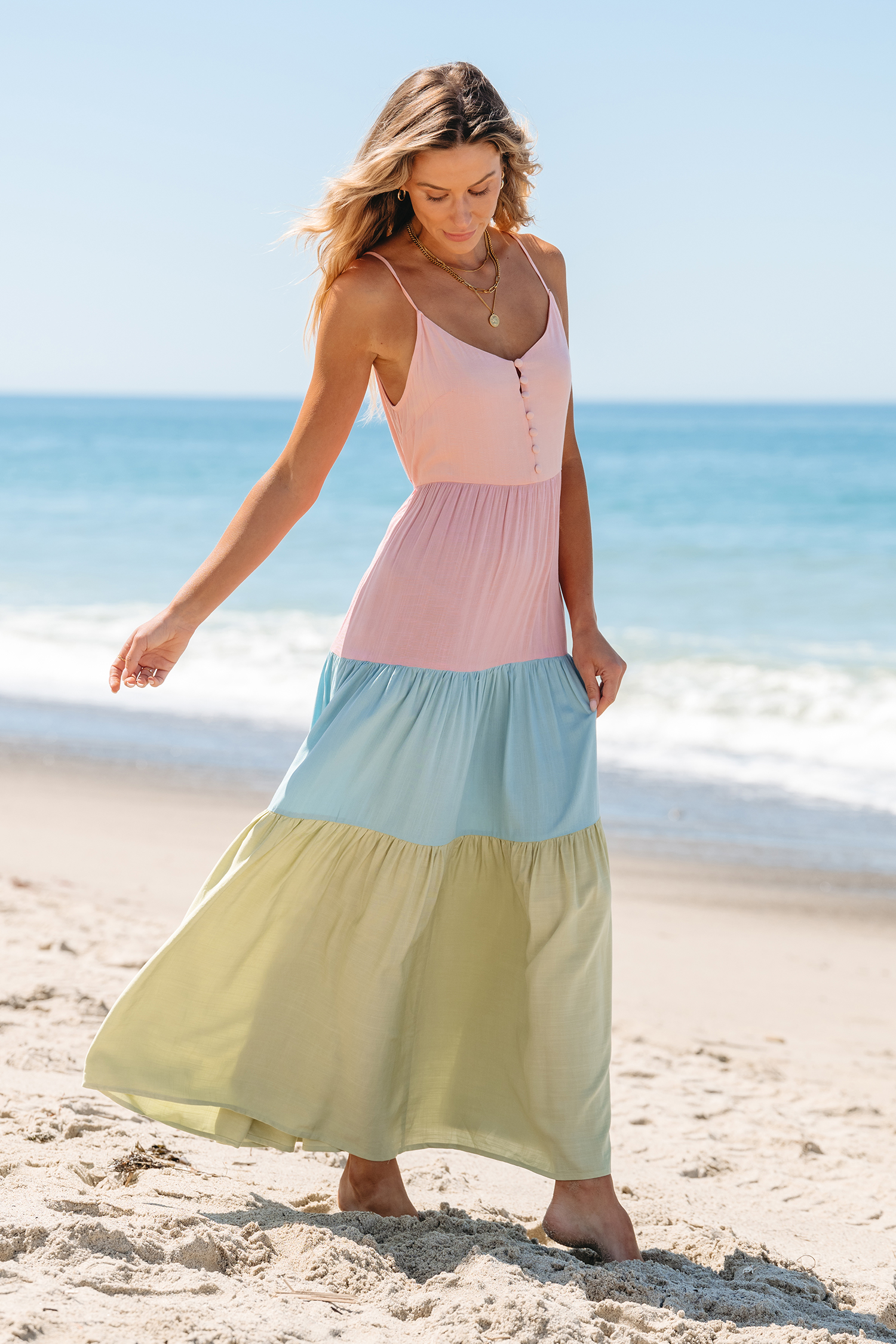 Robe maxi à débardeur avec col en V et bloc de couleur
