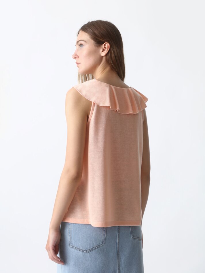 Blusa sem mangas com babados - Pêssego