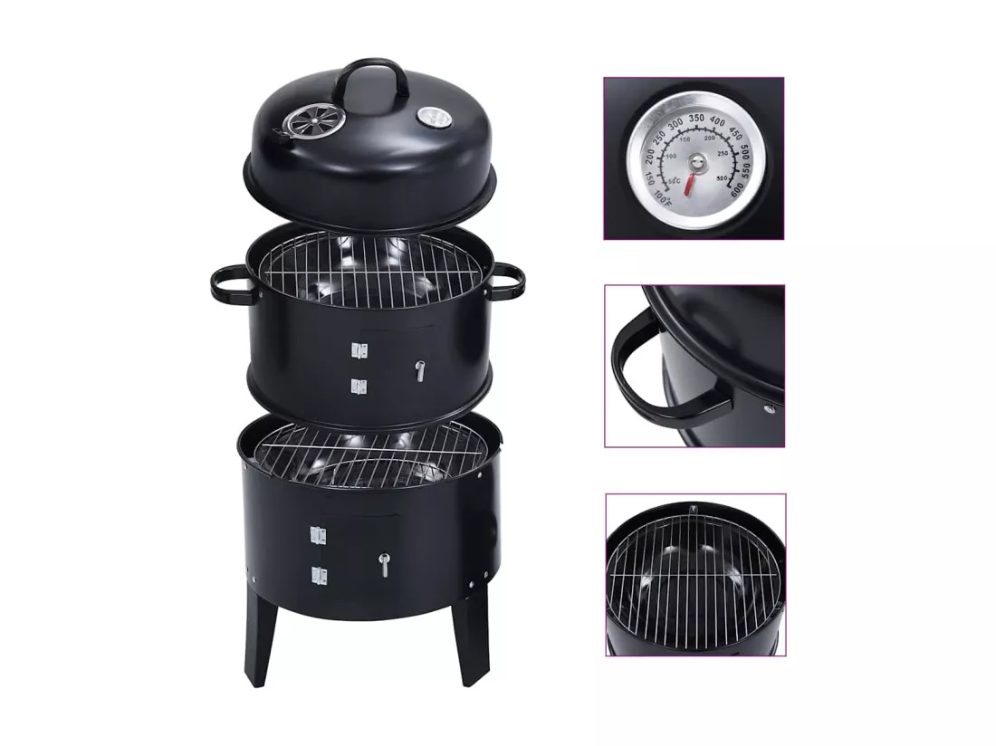 Gril barbecue au charbon 3 en 1 40x80 cm