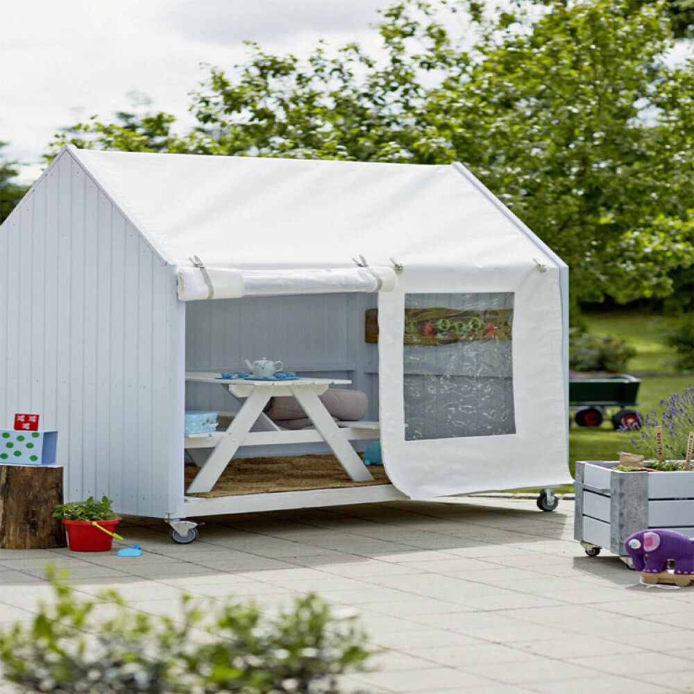 MINIHUS PÅ HJUL PLUS SHELTER 123X203CM NATUR