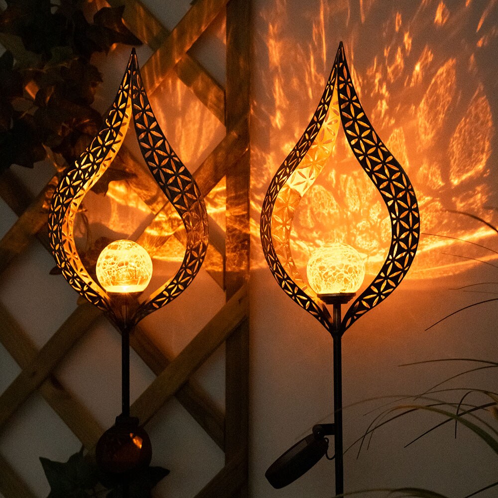2x LED Solarleuchte, Flammen Design, silber, gelb, H 90 cm