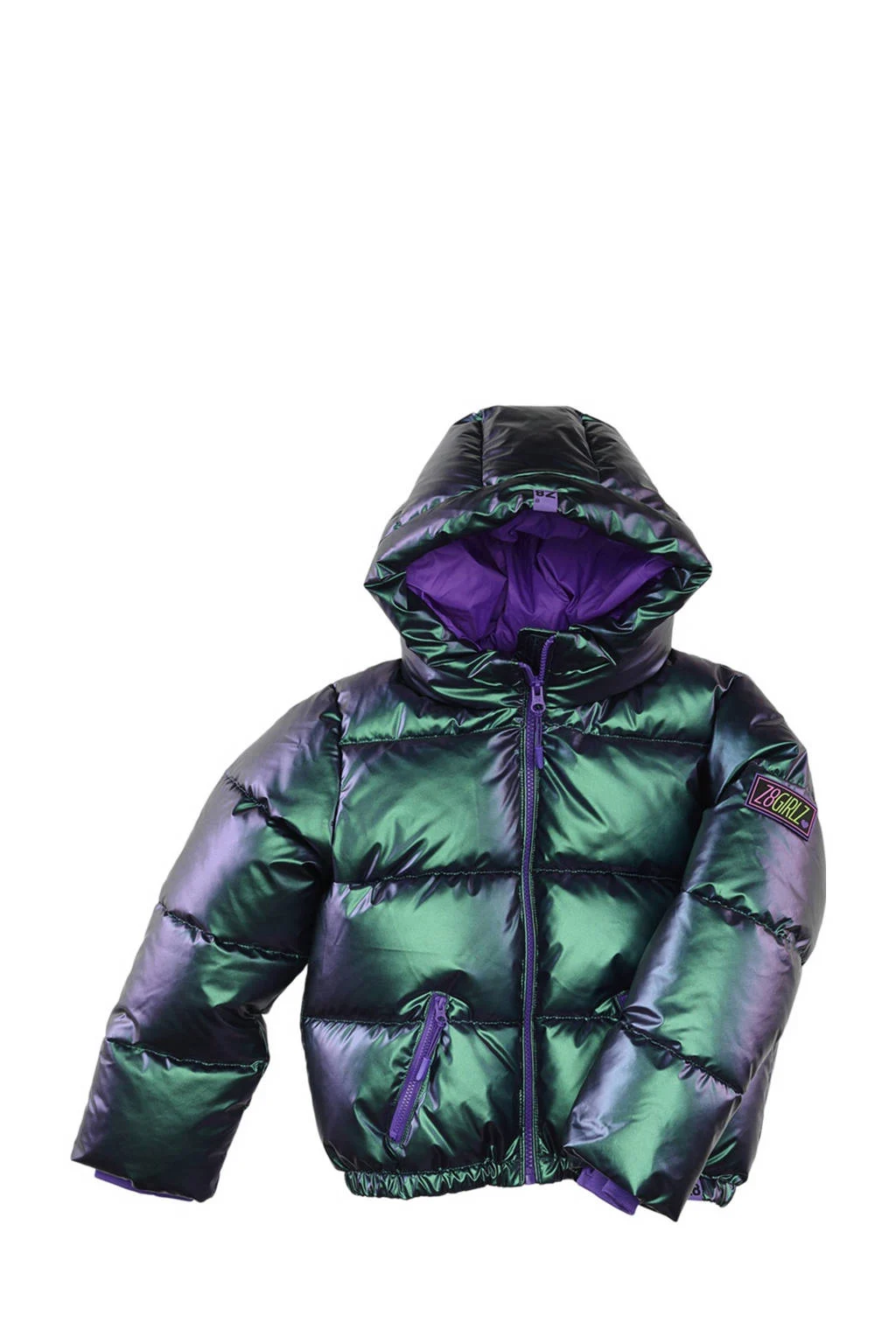 Z8 kids gewatteerde winterjas Melita metallic look groen/paars