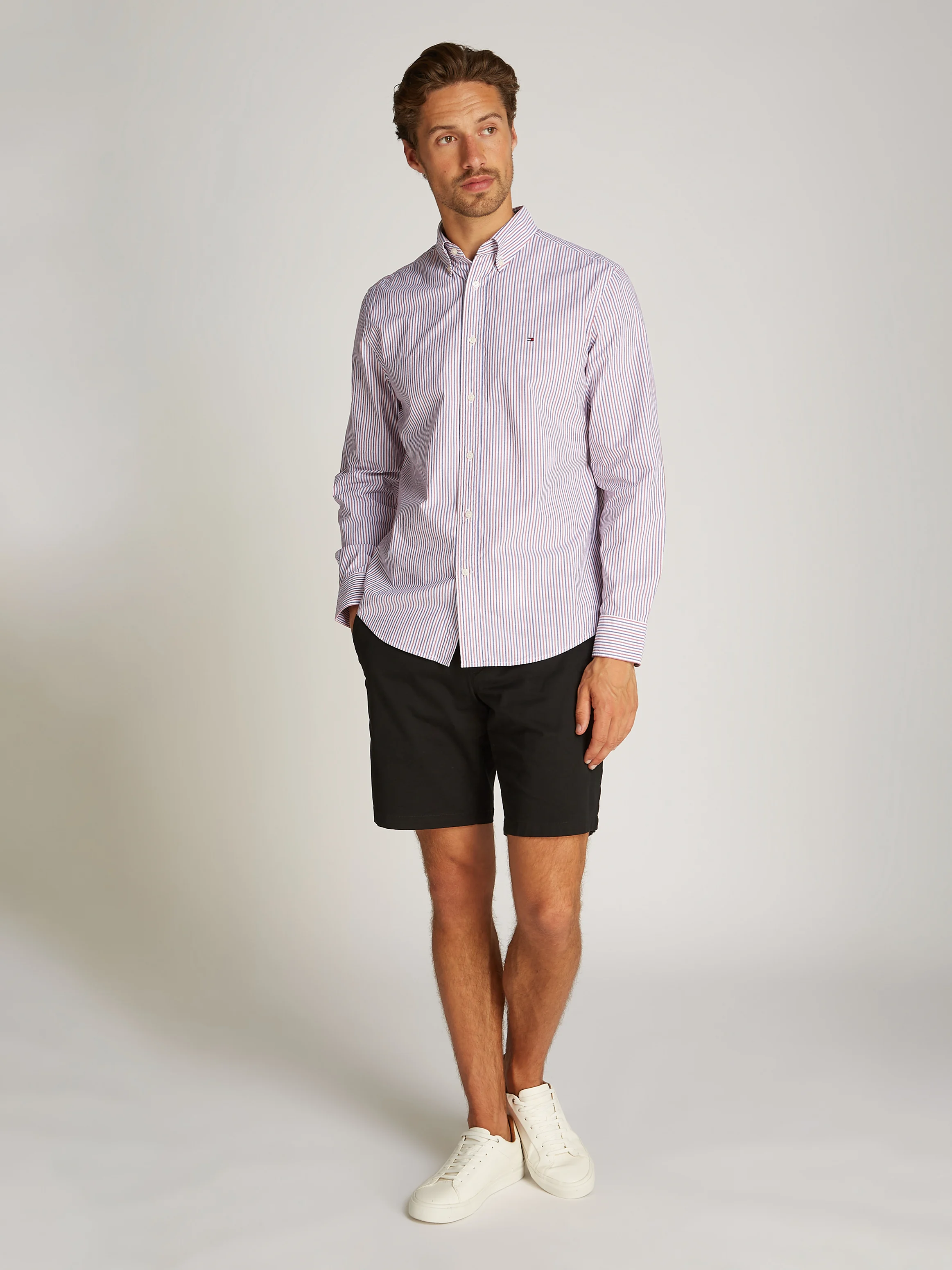 Chemise à rayures fines en coton | Rouge