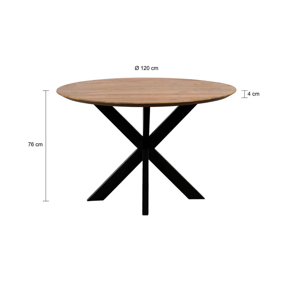 QUVIO Eettafel Sofia – Rond – Ø120 – Kruispoot – Naturel