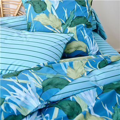 Linge de lit percale feuillage tropical