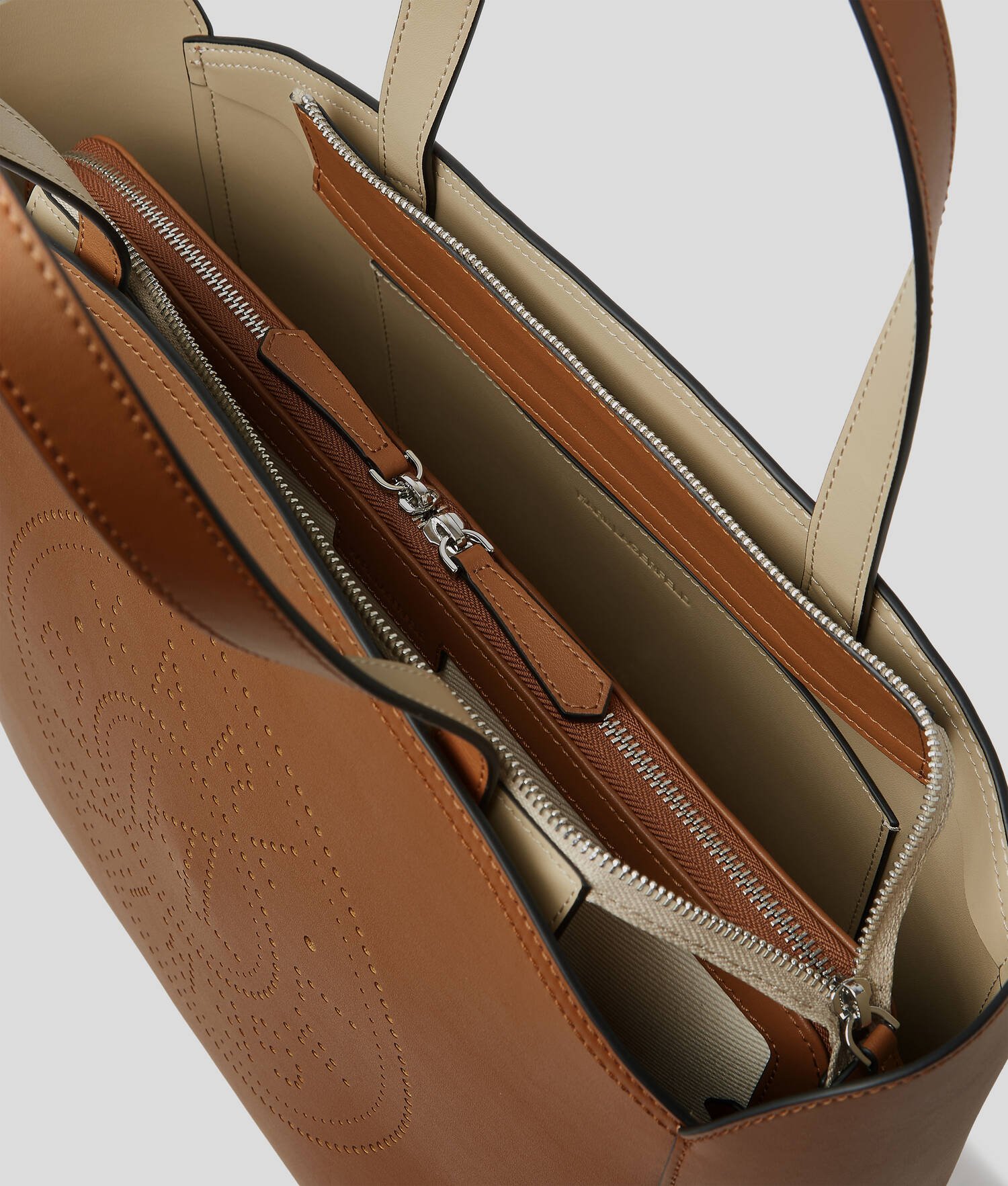 SAC CABAS PERFORÉ K/CIRCLE AVEC POCHETTE - Tan foncé