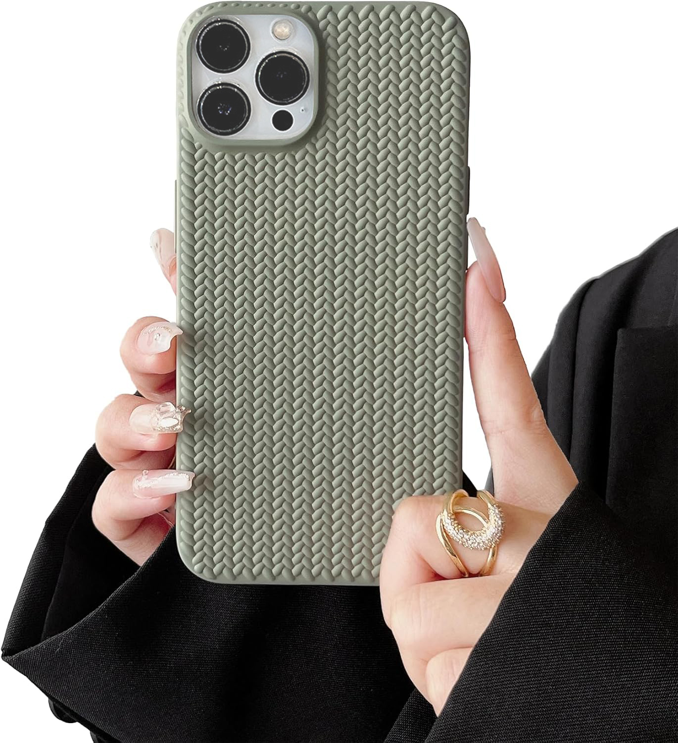iPhone 16 Pro Max Gummi Case Schutzhülle Strickmuster - Grün (Matt)