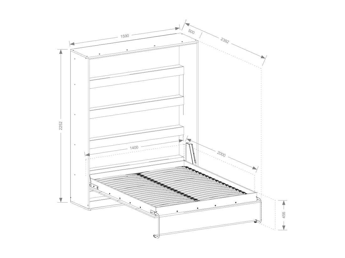 Lit escamotable 140 x 200 cm - Ouverture verticale manuelle - Avec LEDs - Blanc et naturel - RAPILI