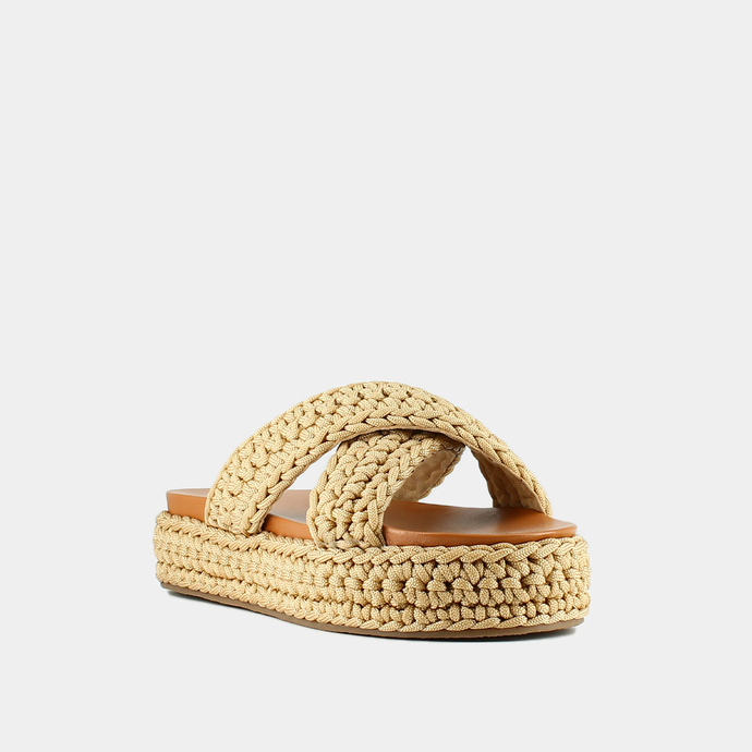 Mules à plateformes et brides croisées  en corde beige