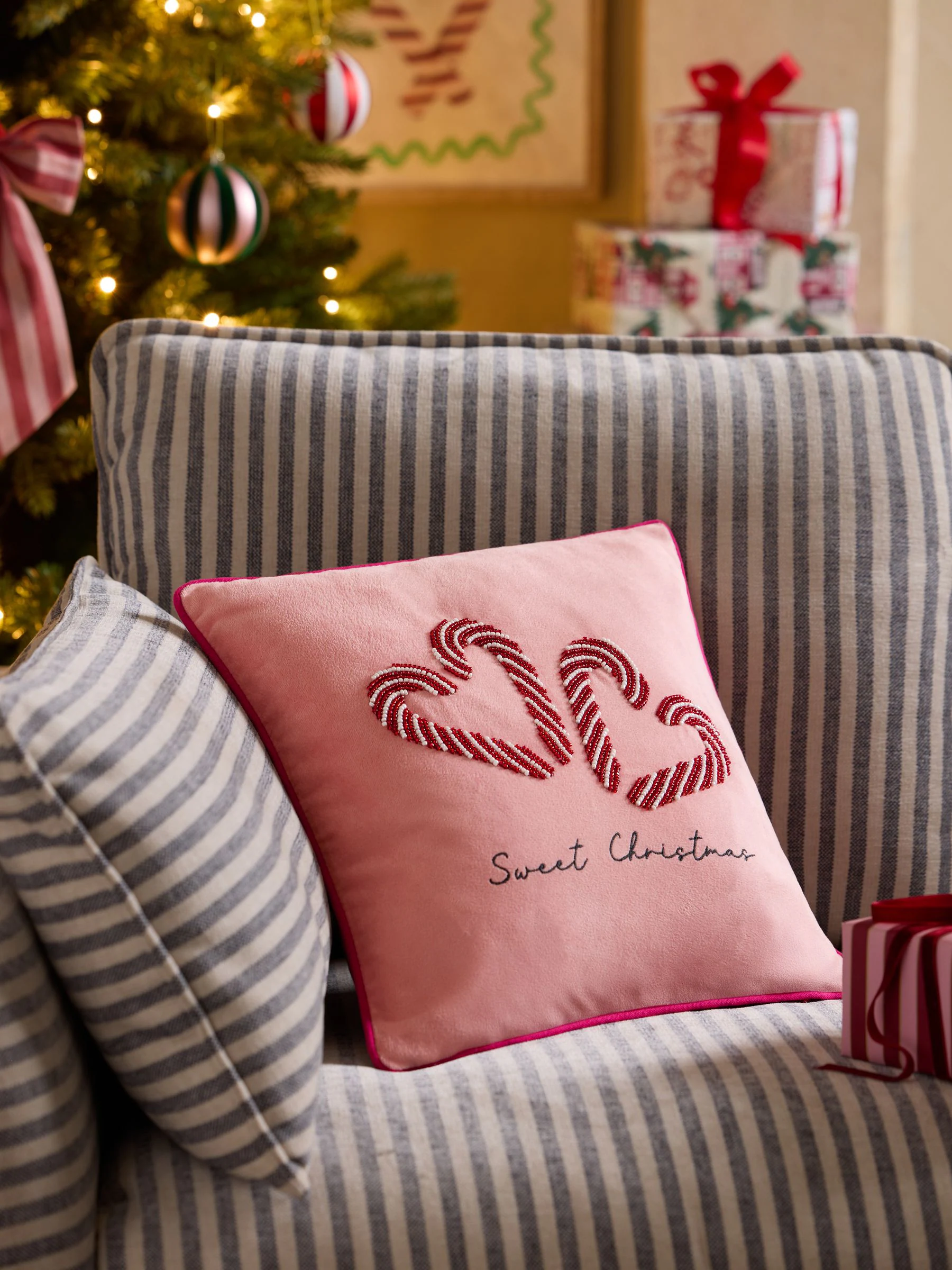 35 x 35cm Kerstmis Candycane Kussentje met kralen