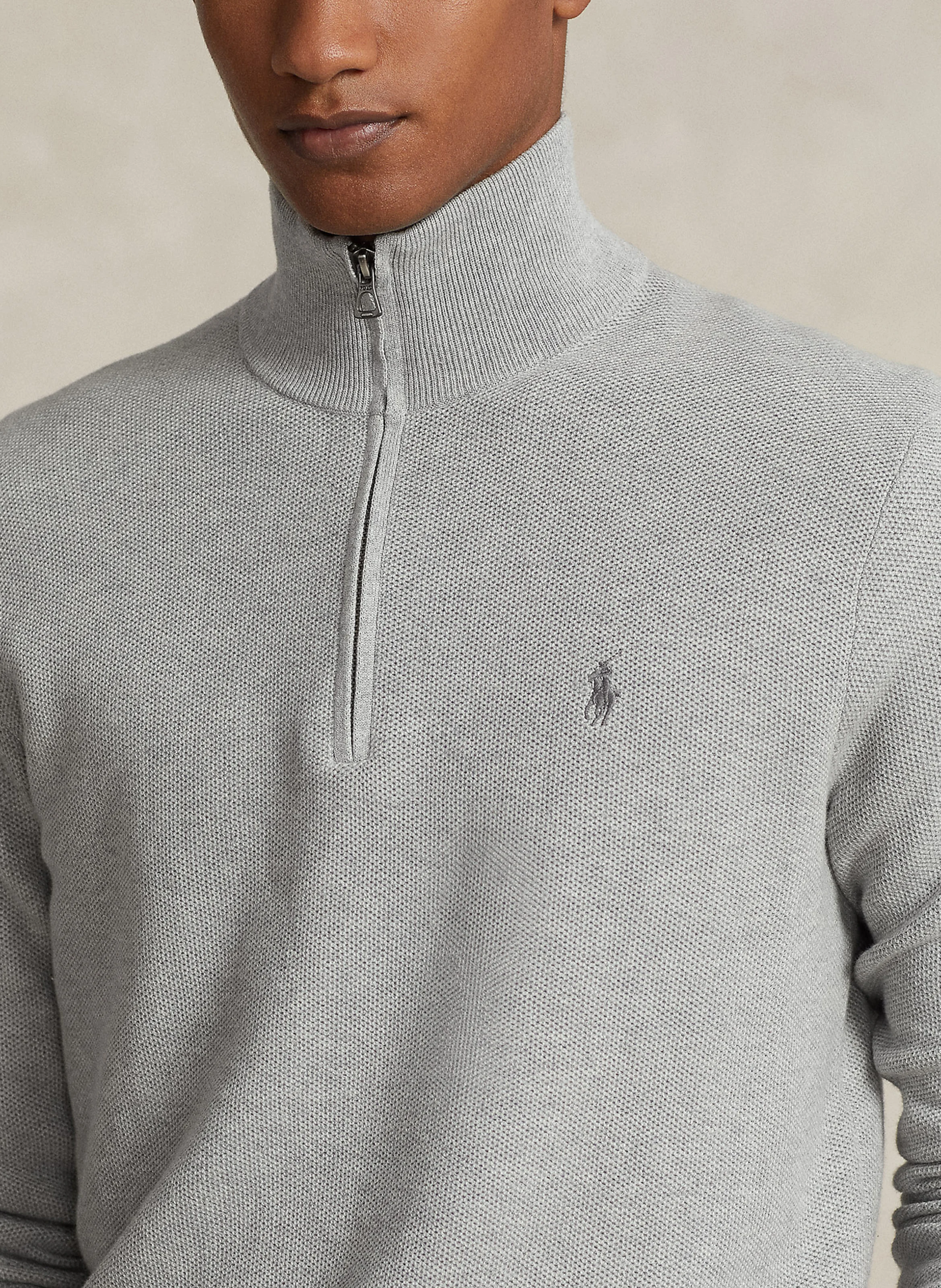 Pull col montant zippé en coton piqué | Gris