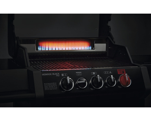 Enders Gas Grill Monroe Black Pro 3 IK Turbo All Black Edition 143,5 x 58 cm met 3 branders, achterbrander, zijbrander, gietijzeren rooster, Turbo Zone, Heat Range brandertechnologie en Simple Clean
